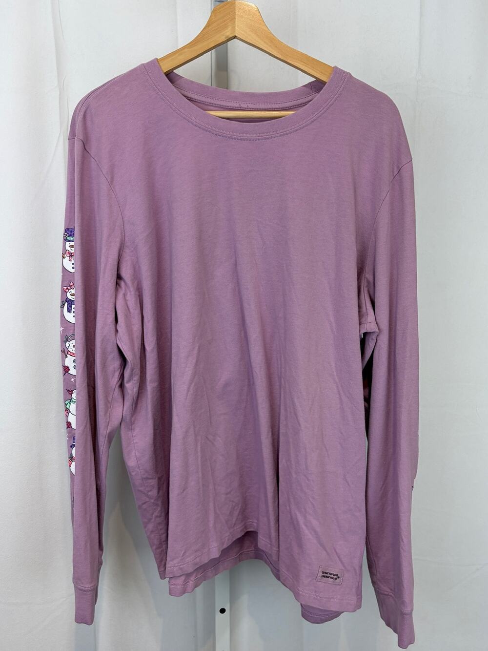 LIFE IS GOOD Crusher Tee Shirt Long Sleeve Crew Snowman Sleeve Purple 2XL XXL